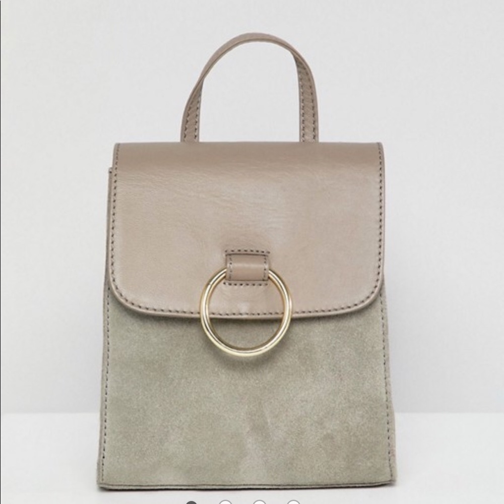 NEW Gray Suede Leather Strap Mini Backpack